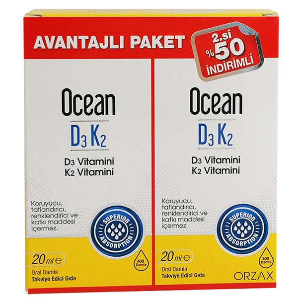 Orzax Ocean D3 K2 20 ml Takviye Edici Gıda Avantajlı Paket