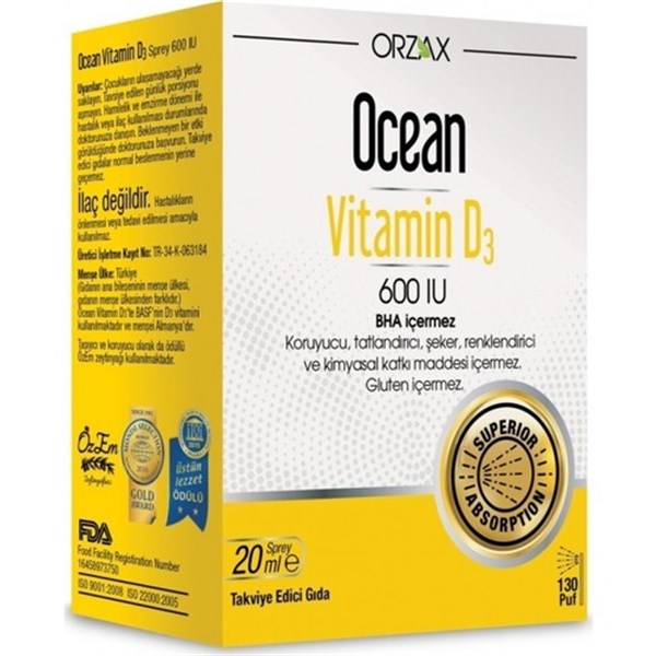 Ocean Vitamin D3 600 IU Sprey 20mlVitamin-MineralORZAXOcean Vitamin D3 600 IU Sprey 20ml - ozekpharma.comOcean Vitamin D3 600 IU Sprey 20ml